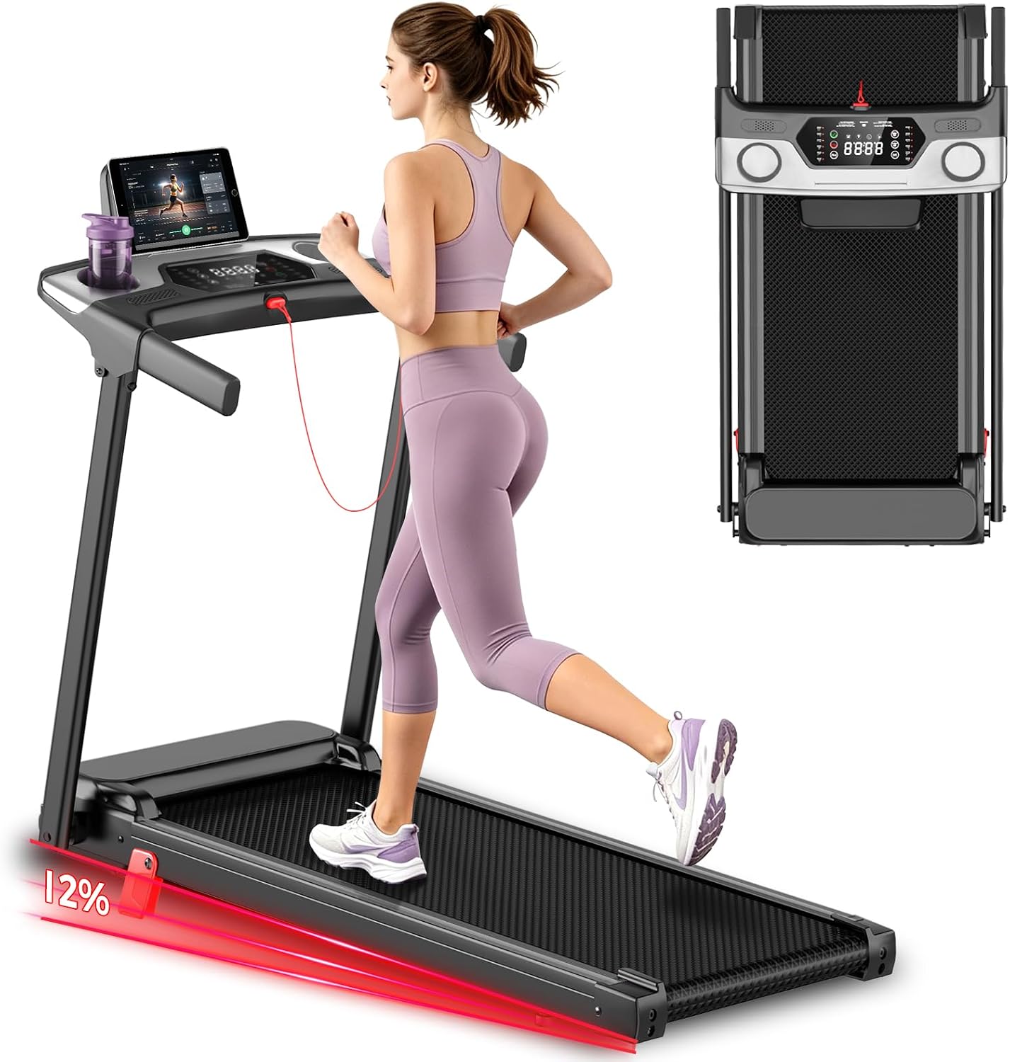 Detalle de ShineMaos Walking Pad Treadmill with Handlebar, Folding Design, 3.0 HP Motor