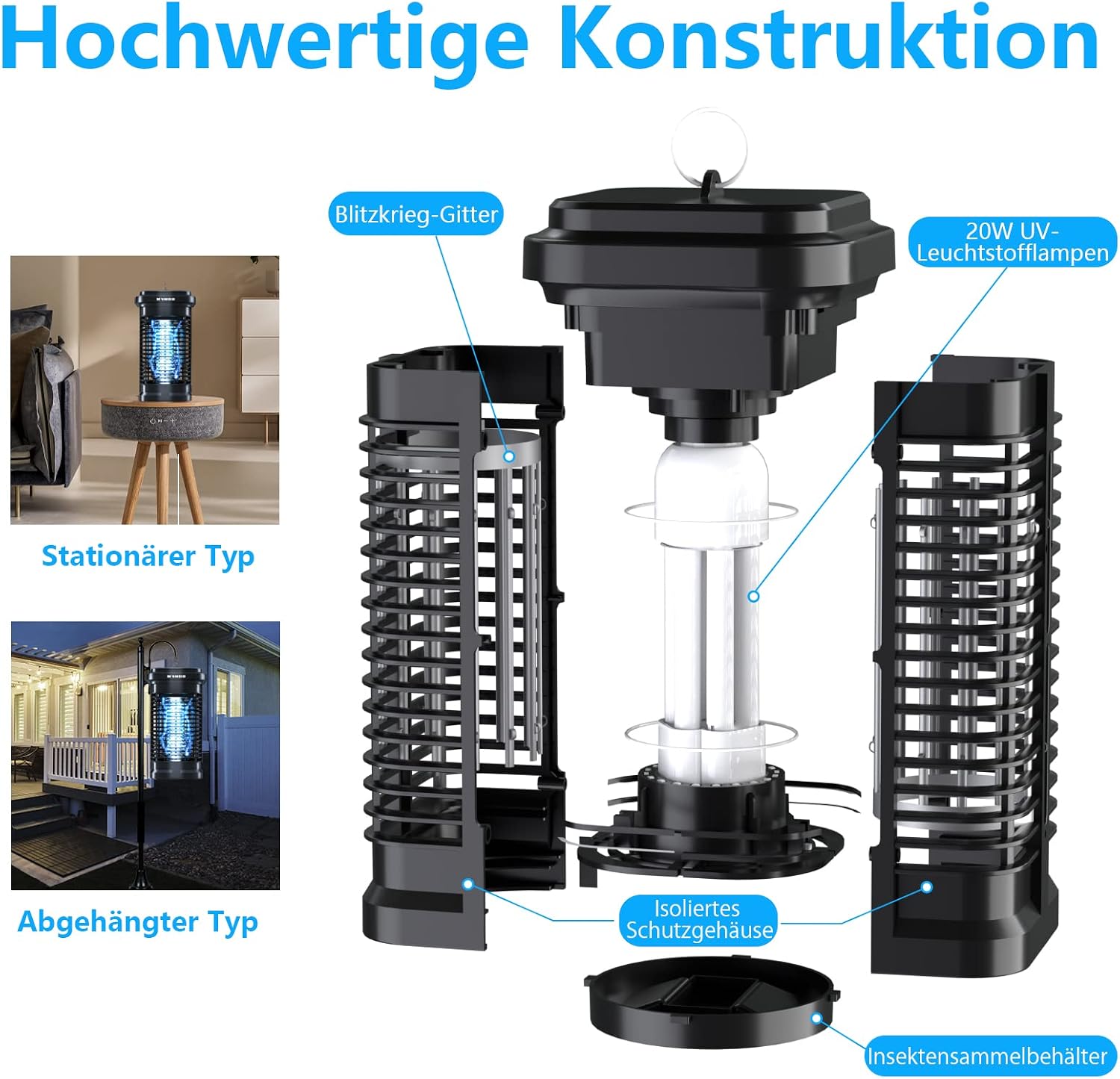 Detalle 2 de Homesuit elektrisk insektsfälla, 20 W, 4 000 V och IPX4