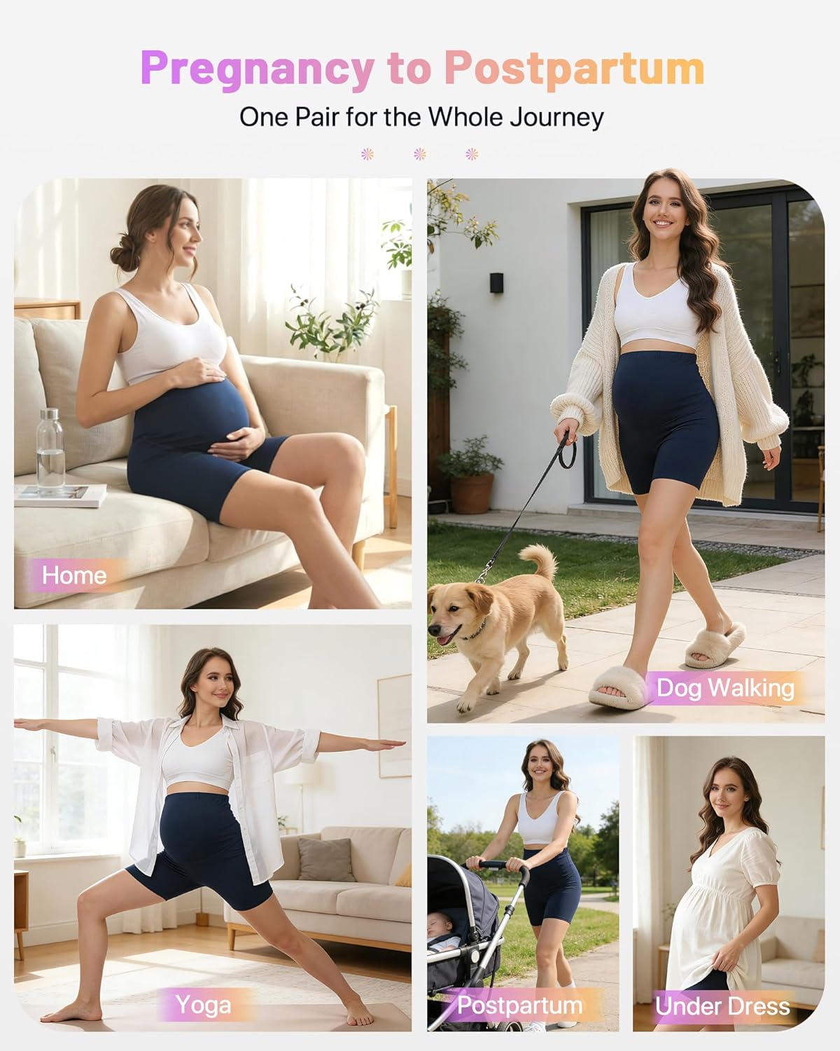 Thumbnail 1 de SIMIYA Maternity Shorts Over Bump: Adjustable, Anti-Chafe High-Waisted Yoga Shorts