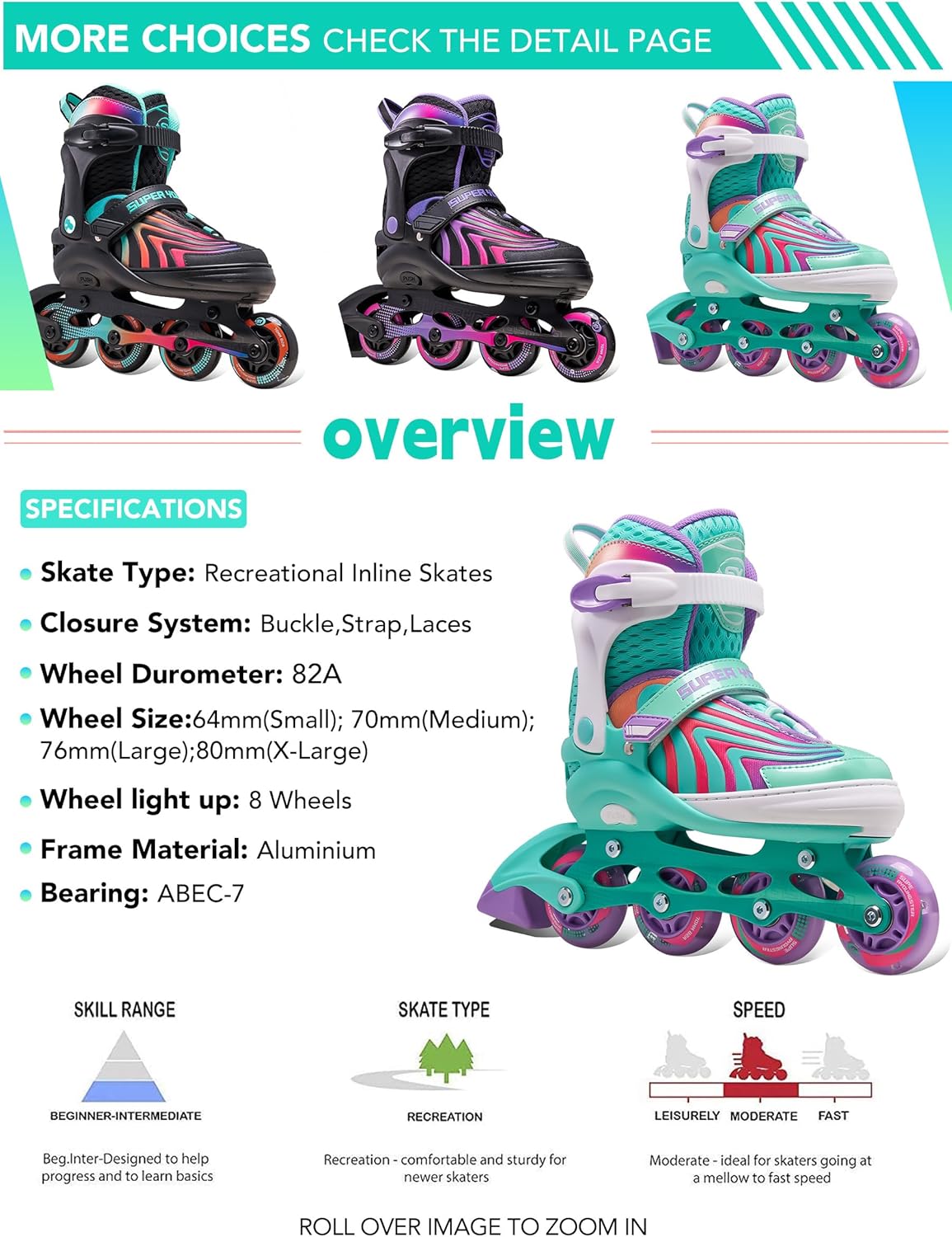 Thumbnail 5 de SUPER YOUNGSTER Adjustable Light Up Inline Skates for Kids (Ages 4-12)