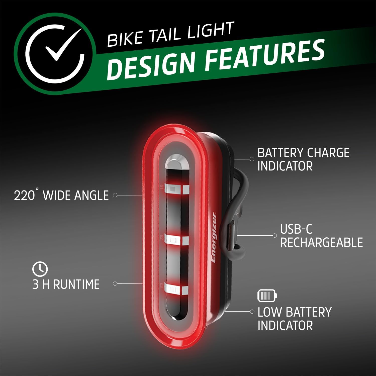 Detalle de Energizer uppladdningsbart cykelljusset med 250 lumen framljus och 220° bakljus