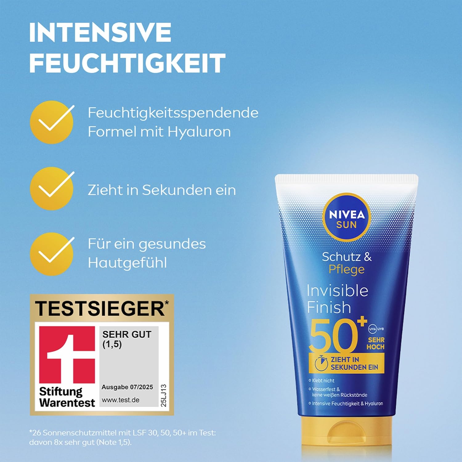 Thumbnail 3 de NIVEA SUN Schutz & Pflege Invisible Finish LSF 50+ mit Hyaluron – wasserfester Sonnenschutz ohne weiße Rückstände (150 ml)