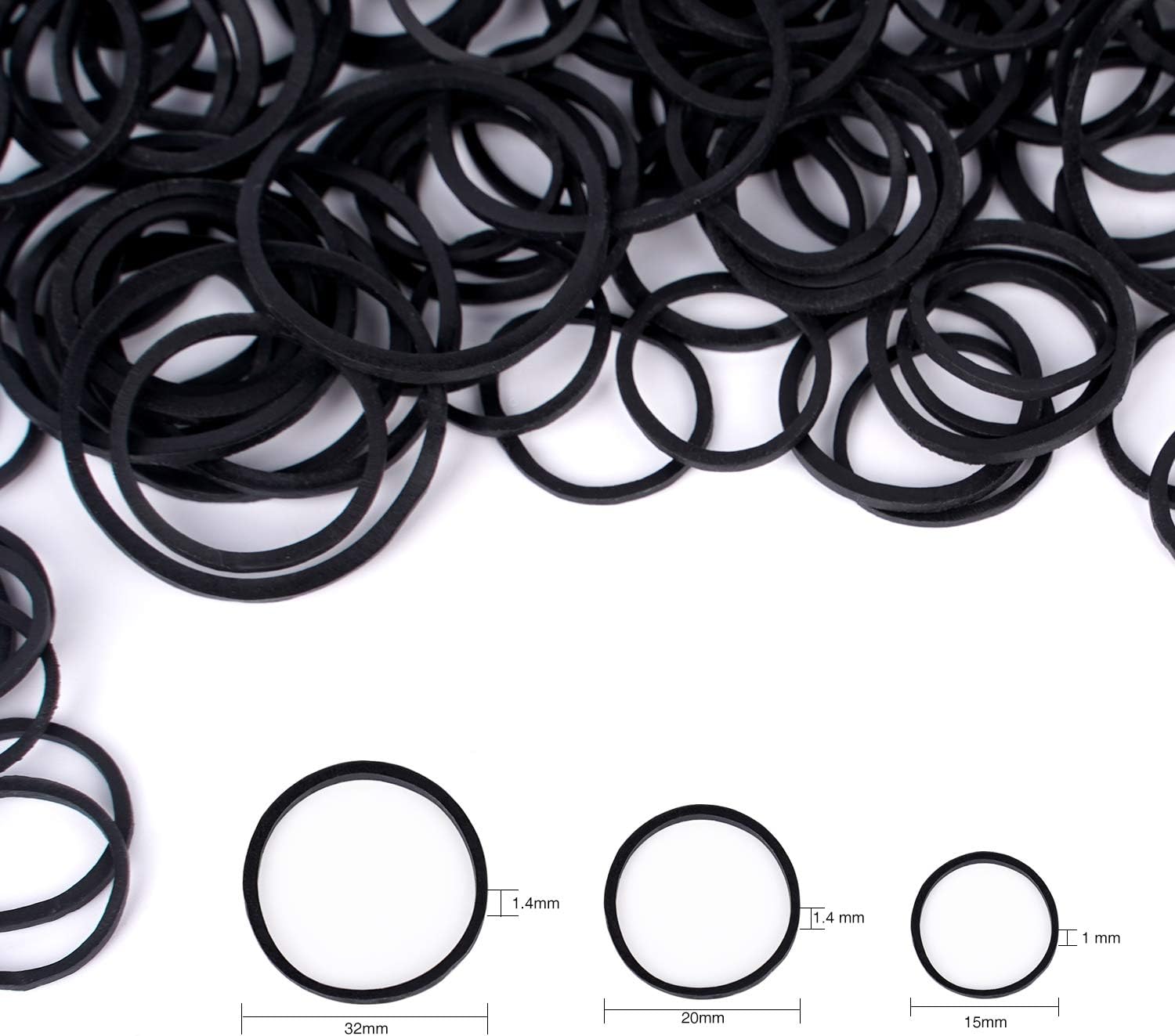 Detalle de HOYOLS Lot de 330 grands élastiques en caoutchouc noir sans latex, 30 mm × 1,6 mm – pour cheveux et bureautique