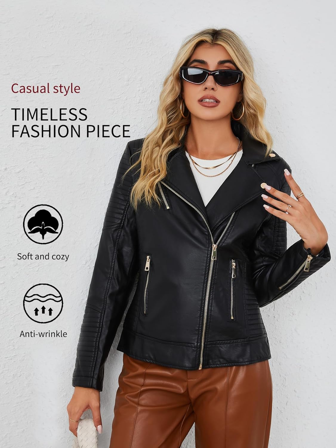 Thumbnail 3 de Bellivera Women’s Faux Leather Casual Jacket (2025 Spring Trendy Motorcycle Outfit), Lightweight Classic Coat