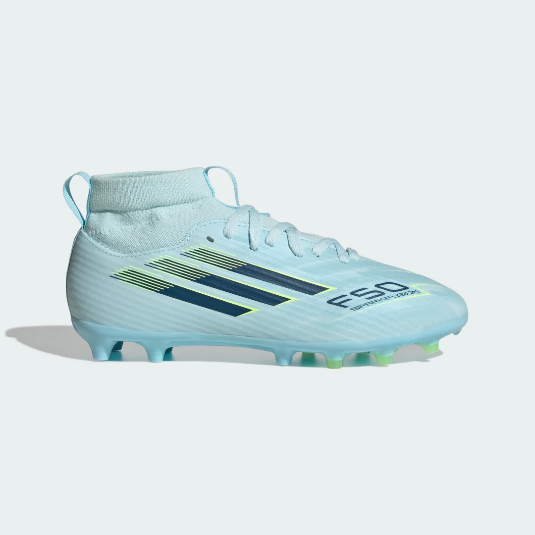 Detalle de Adidas Bota F50 SPARKFUSION LEAGUE de media caña para niños – césped natural/artificial