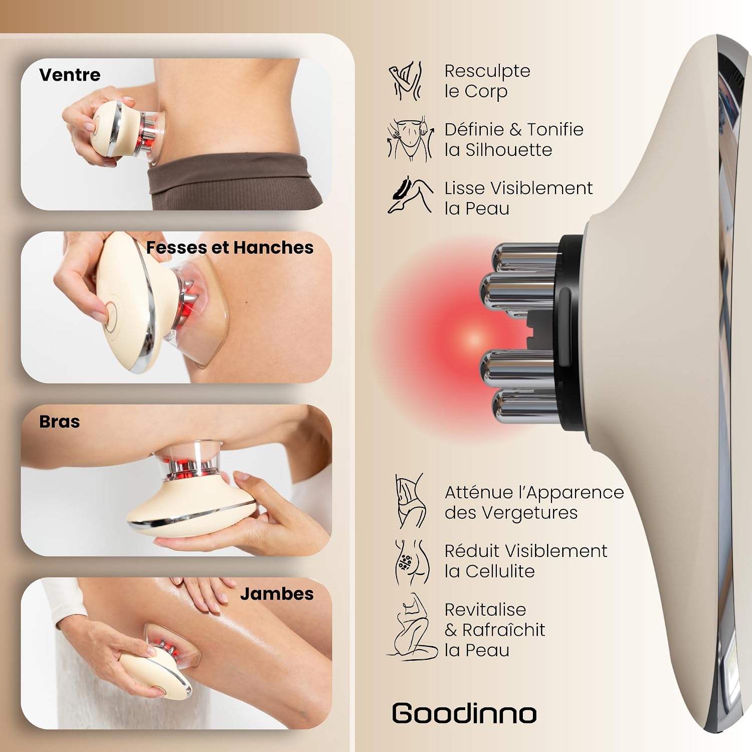 Detalle de Goodinno Appareil de Massage Anti Cellulite à Ventouse Électrique – Palper Rouler Automatique (6 niveaux)