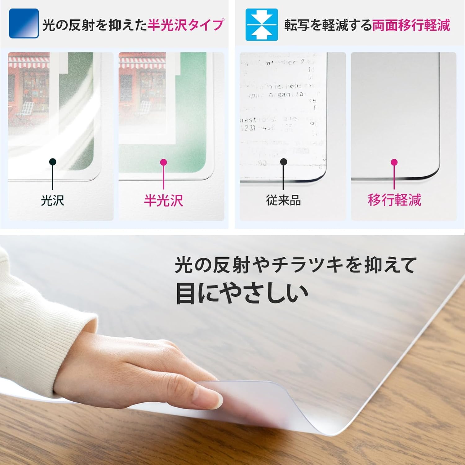 Detalle 2 de プラス DM-106ES デスクマット 透明・マウス対応 990×590mm 1.2mm厚
