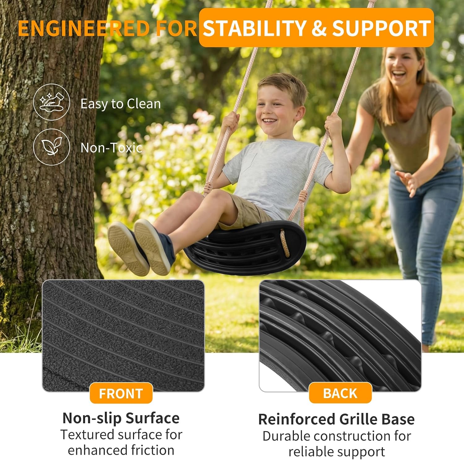 Detalle de Fionrziy Ergonomische Schaukel – Höhenverstellbar, wetterfest, für Kinder bis 120 kg