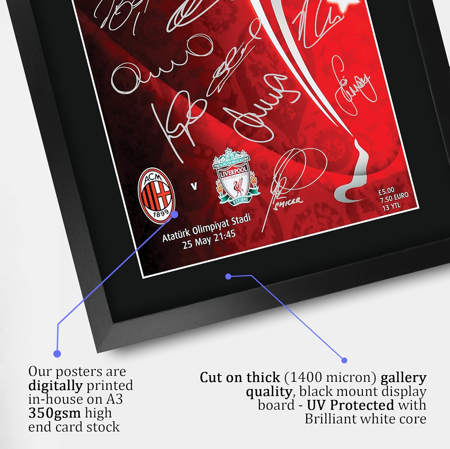 Thumbnail 3 de HWC Trading A3 FR Liverpool 2005 Champions League Final framed autograph poster