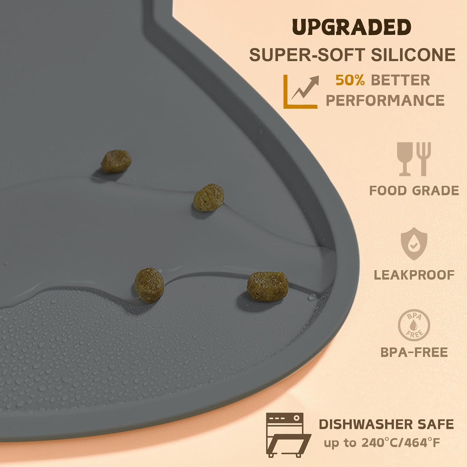 Detalle de Cat Food Mat – Silicone Non-Slip, Waterproof Feeding Mat 44x25 cm (Charcoal Grey)