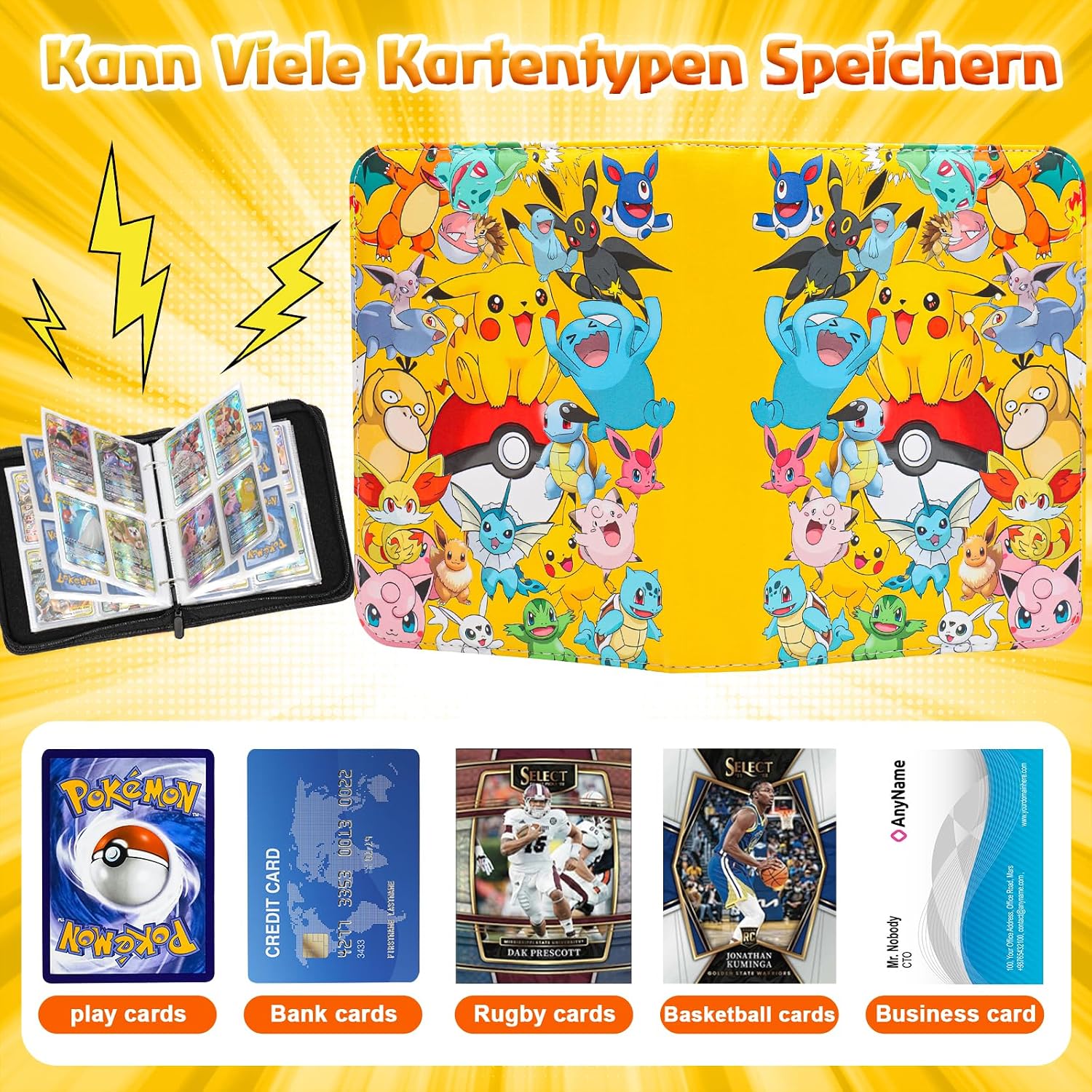 Thumbnail 4 de Sammelalbum für Pokémon Karten (PK400) – 50 Seiten, Platz für 400 Karten, wasserdichtes PU mit Reißverschluss