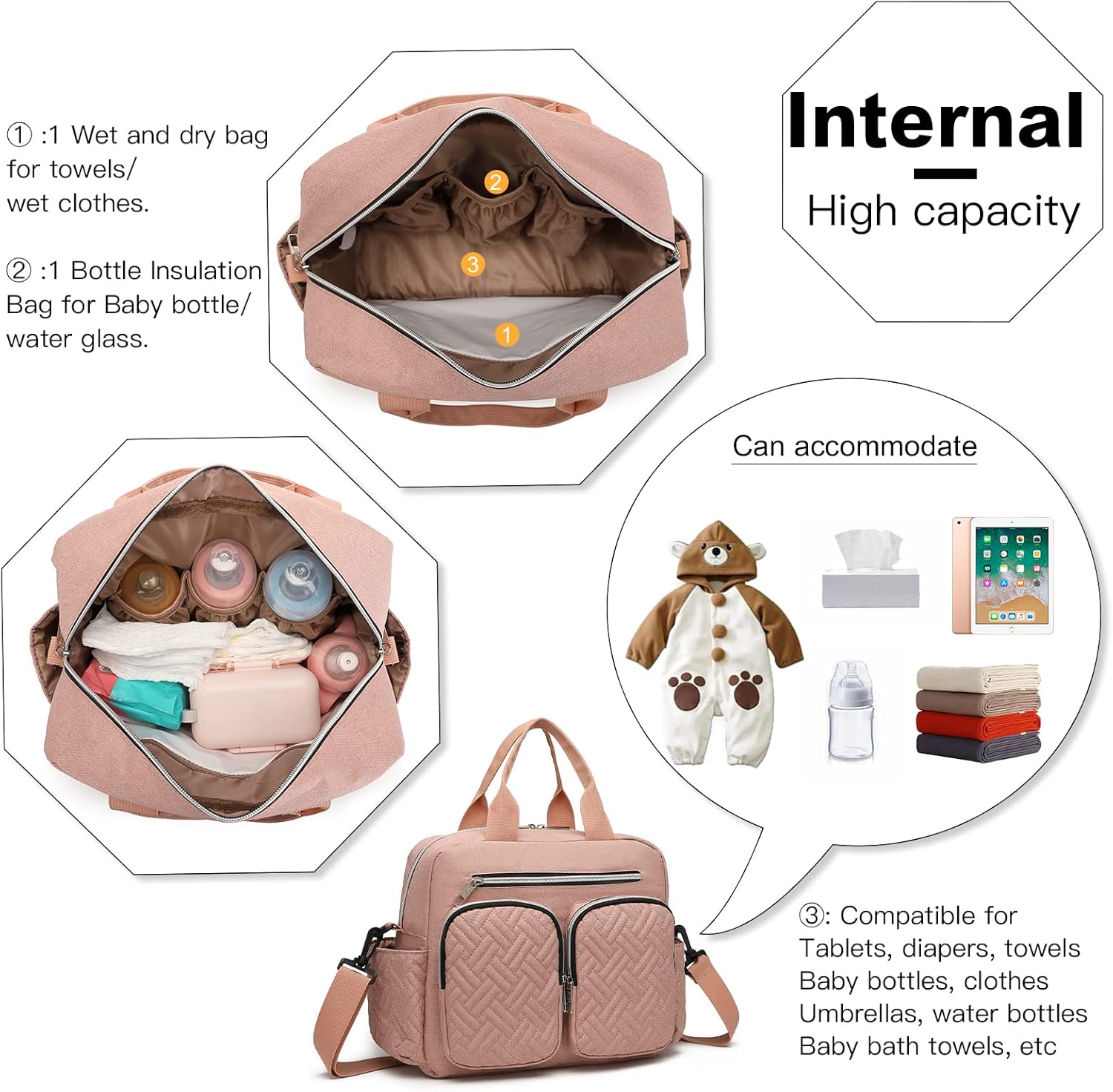 Thumbnail 4 de Kono Baby Changing Bag: Multifunction Nappy Bag with Insulated Pockets and Pram Straps
