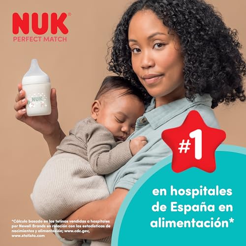 Detalle de NUK Perfect Match Set de 2 Biberones 260 ml con ventilación anticólico y control de temperatura