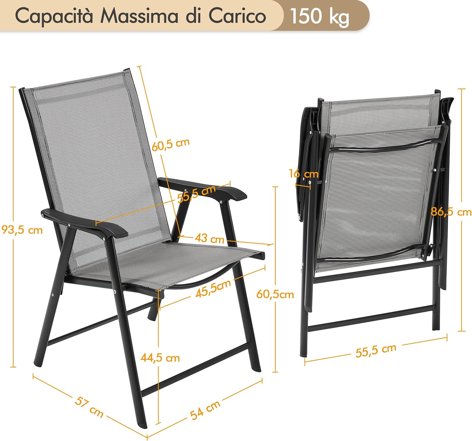 Thumbnail 2 de Yaheetech Set di 2 Sedie da Giardino Pieghevoli con Braccioli in Tela per Esterni