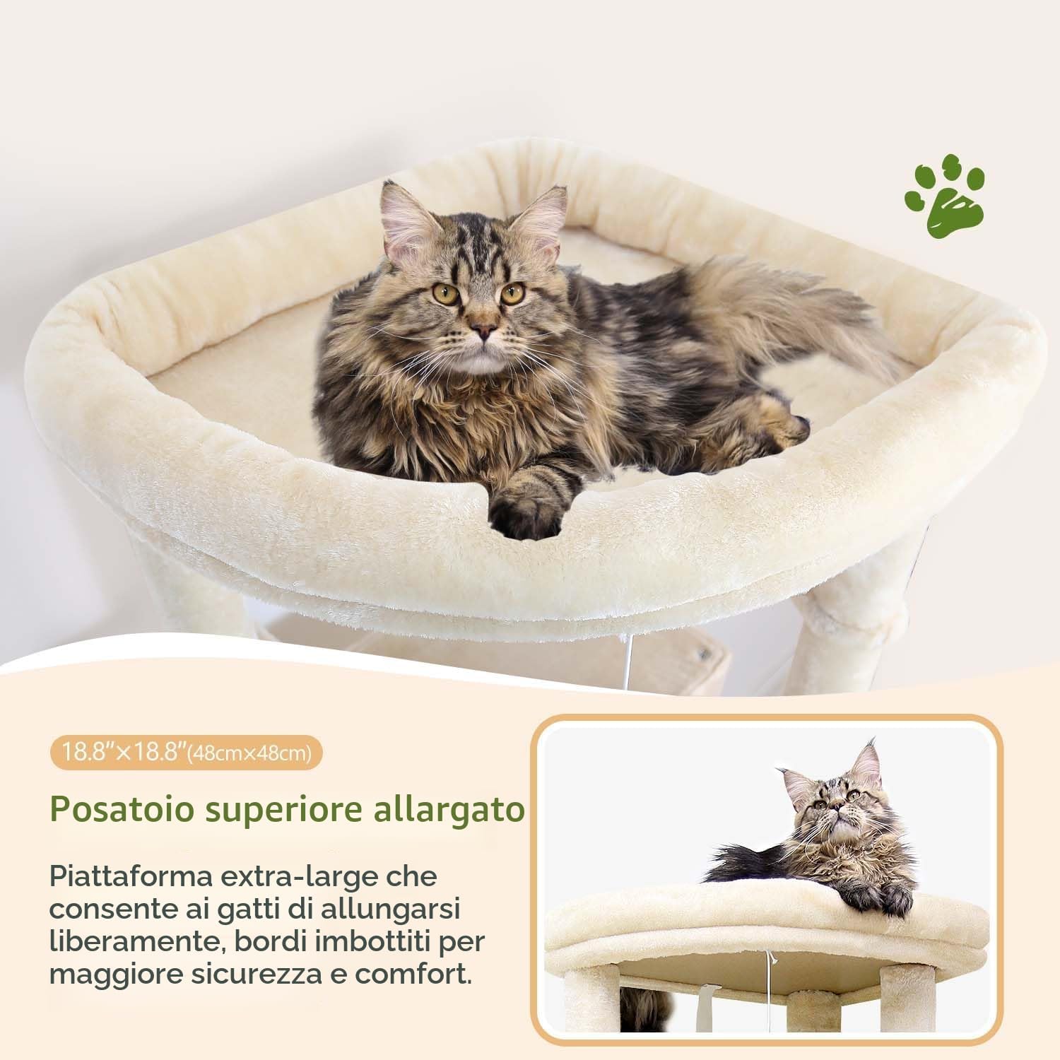 Thumbnail 2 de Globlazer Tiragraffi Beige Grandi Alto 188 cm con 2 Grotta, 2 Cesto e Piattaforma Imbottiti – Antiribaltamento, morbido peluche
