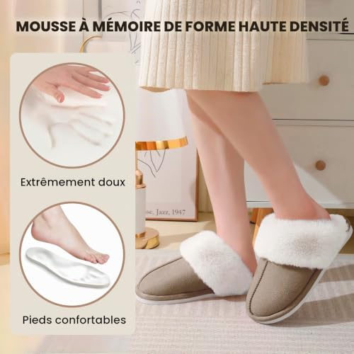 Detalle 2 de RUVVDR Chaussons d’hiver mixtes kaki en faux daim, doublure chaude
