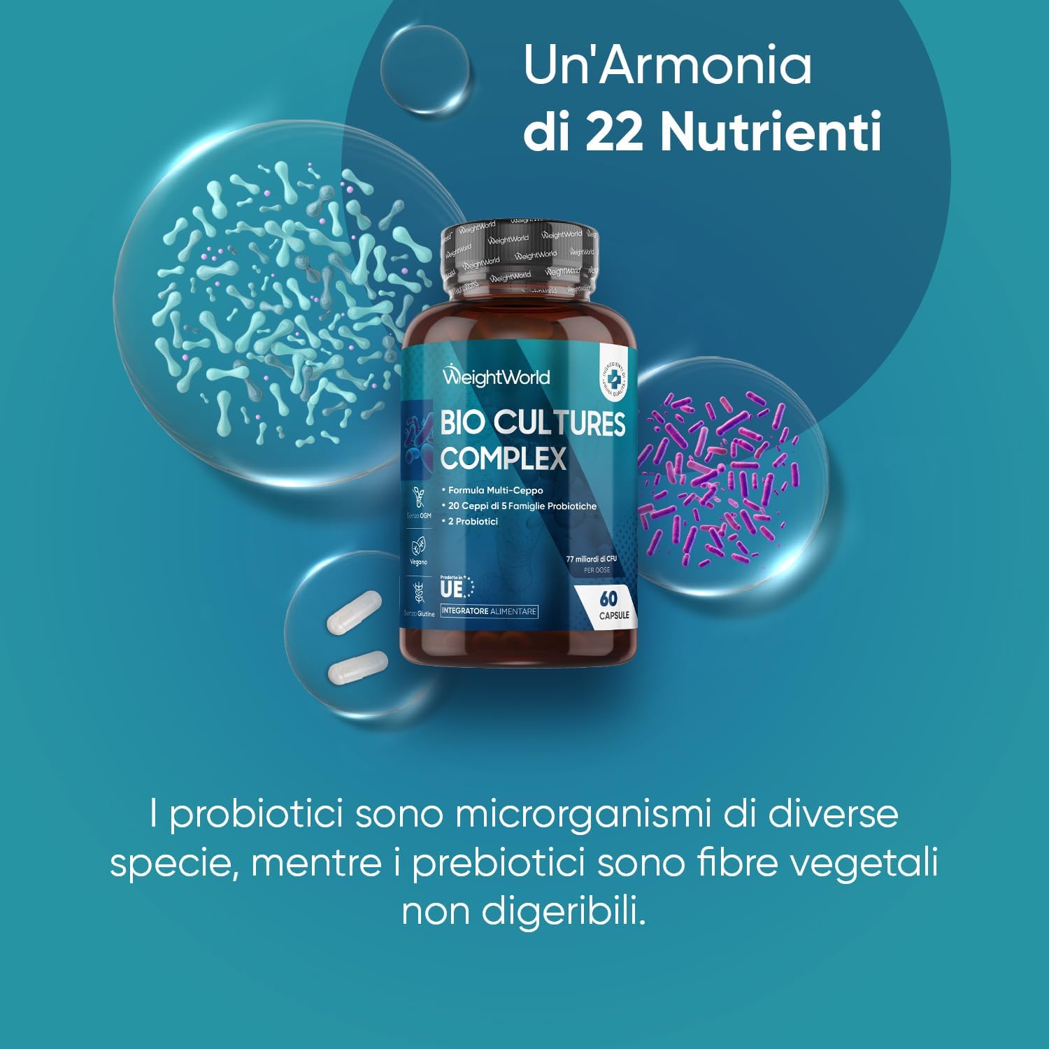 Thumbnail 1 de WeightWorld Fermenti Lattici Probiotici e Prebiotici: 77 Miliardi UFC (60 Capsule) per Uomo e Donna