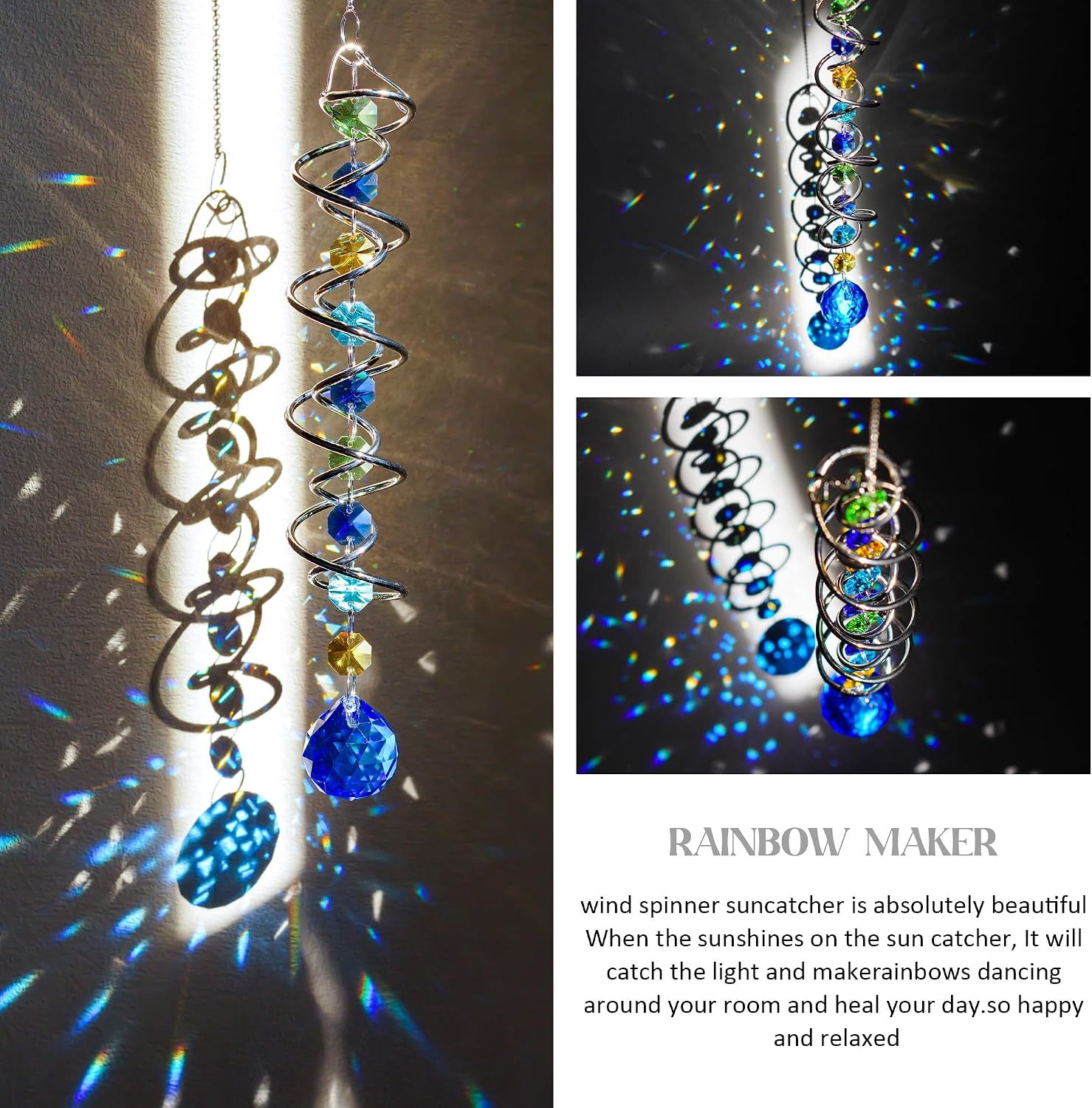 Detalle de H&D HYALINE & DORA 20.5-Inch Crystal Gazing Ball Spiral Wind Spinner Suncatcher