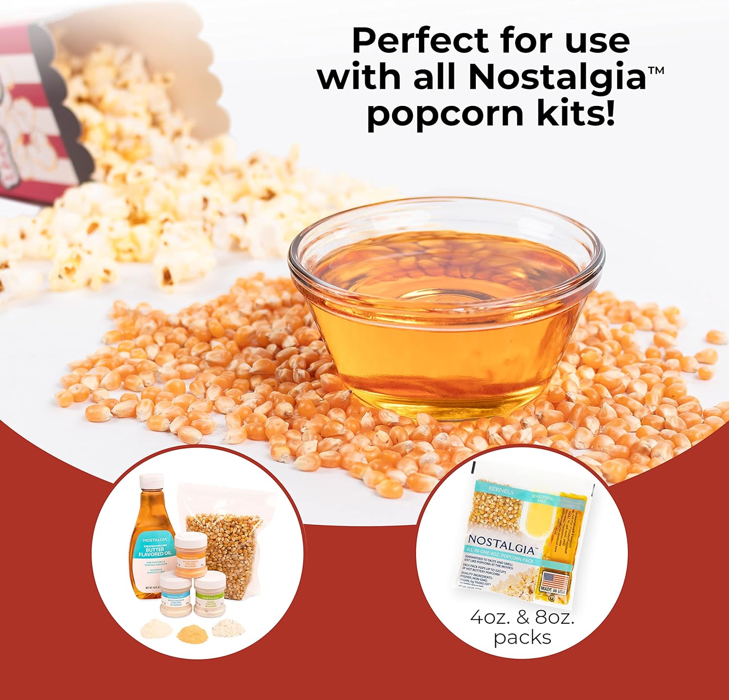 Detalle de Nostalgia Popcorn Maker Machine – Professional Cart with 8 oz Kettle (32 Cups) – Vintage Theater Style in Red