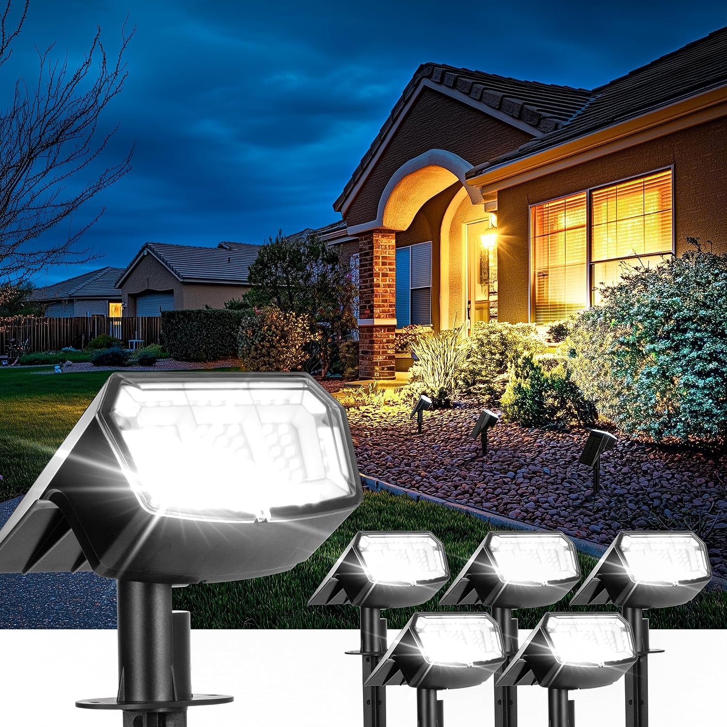 Detalle de SyncGlow 10578 Solar Spot Lights, Cool White, 6-Pack, 3 Brightness Modes