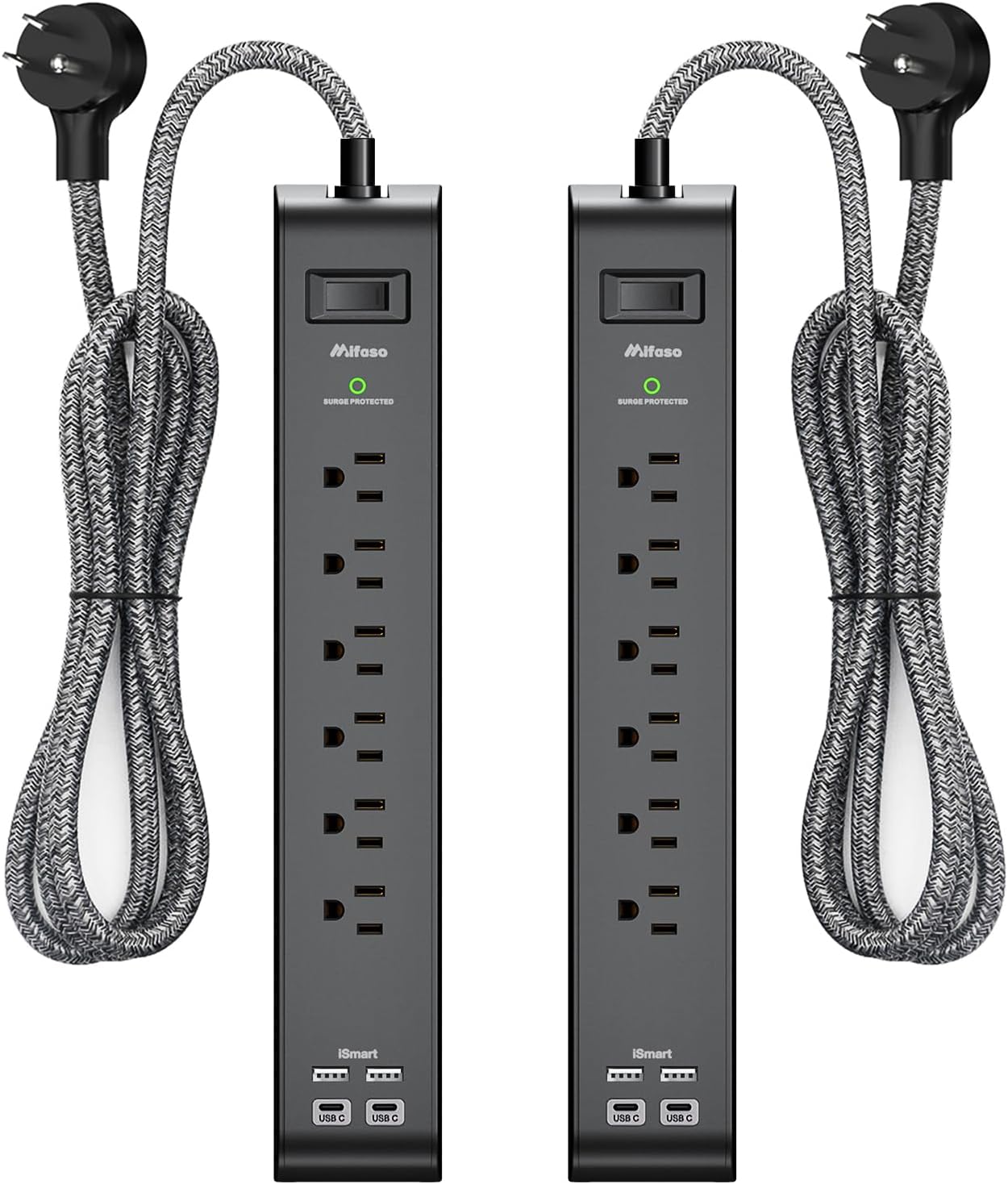 2 Pack Surge Protector Strip with 6 Outlets ⚡
