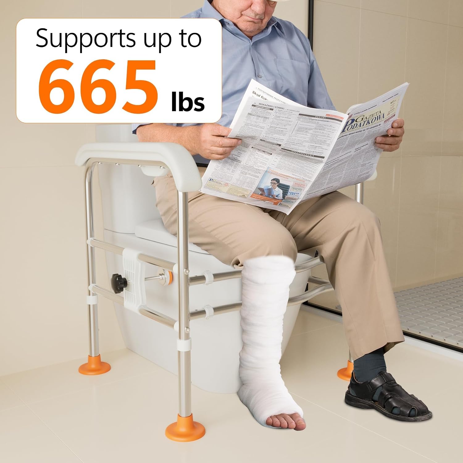 Detalle de SPECILITE Toilet Safety Frame with LED Night Light — Adjustable Height & Width