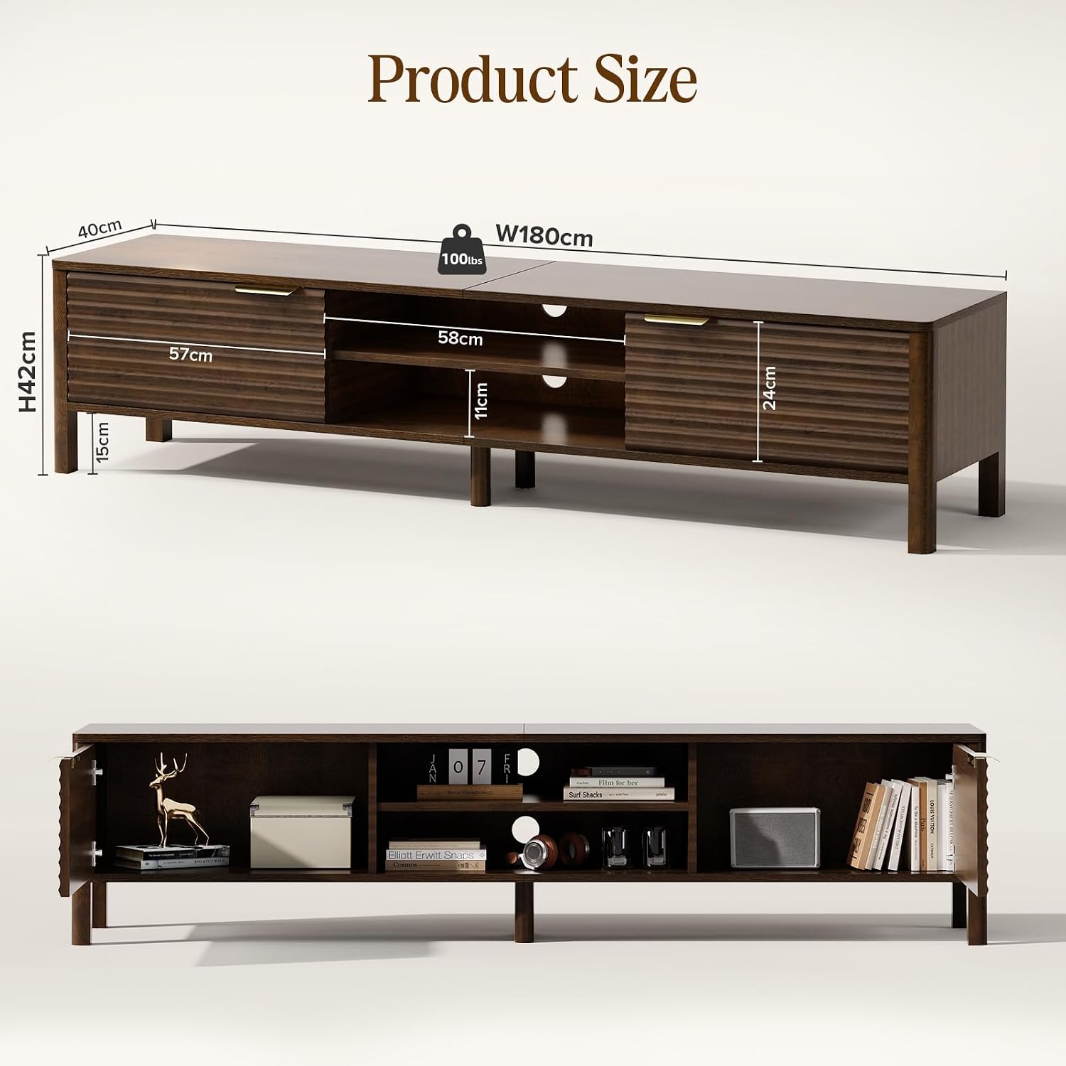 Detalle 2 de IKALIFE BND80410 tv-lowboard 180 cm in bruin met opbergruimte