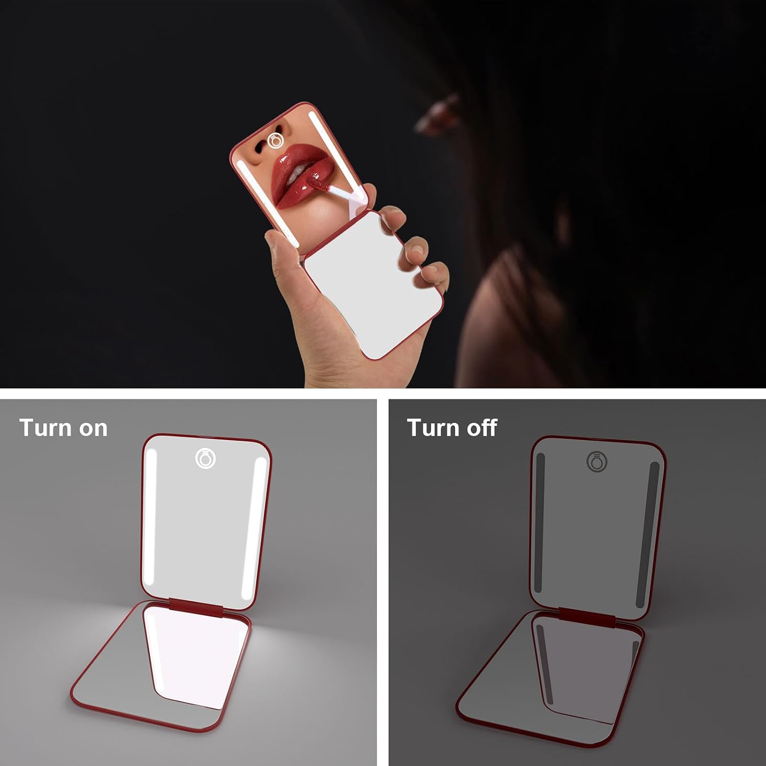 Thumbnail 3 de Kintion Rechargeable Pocket Mirror (1X/3X) with 3 Color Lights, Dimmable, Wine Red