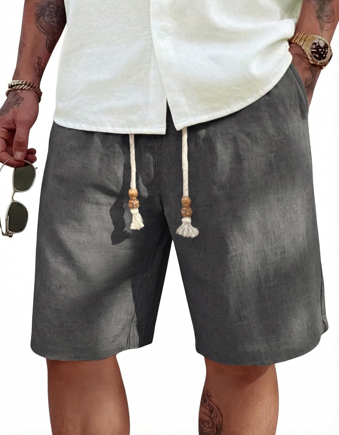 Thumbnail 6 de COOFANDY Men's Linen Shorts Casual 9"/7" Elastic Waist Drawstring – Two-Pack