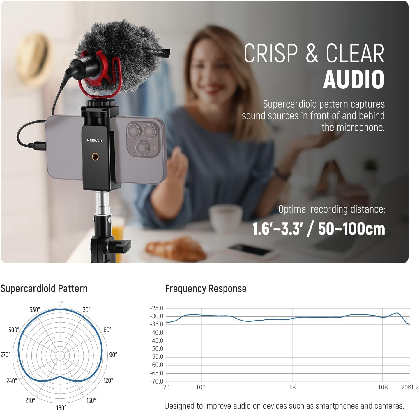 Thumbnail 2 de NEEWER Vlog VM10 mini micro supercardioïde Plug & Play (TRS 3,5 mm) pour iPhone, Android et Mac