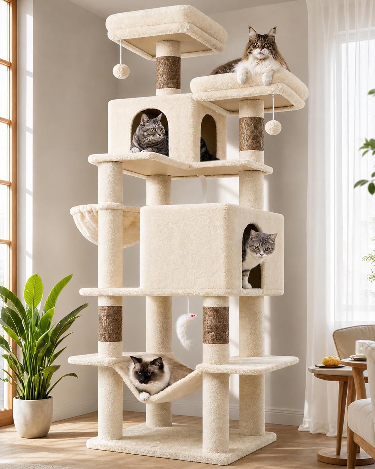 Detalle de Globlazer F76 Cat Tree, 76.38-Inch, 7 Levels, Sisal and Plush, Beige