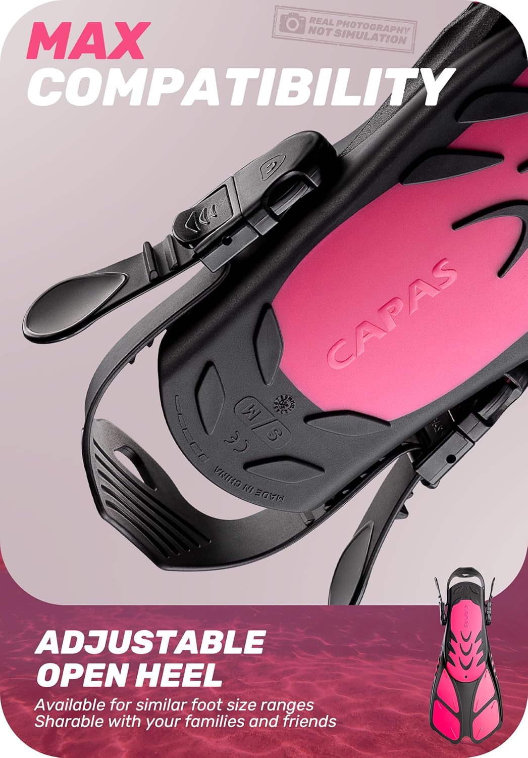 Detalle 2 de CAPAS Snorkel Fins Travel Size Short Adjustable Open Heel Swimming Fins