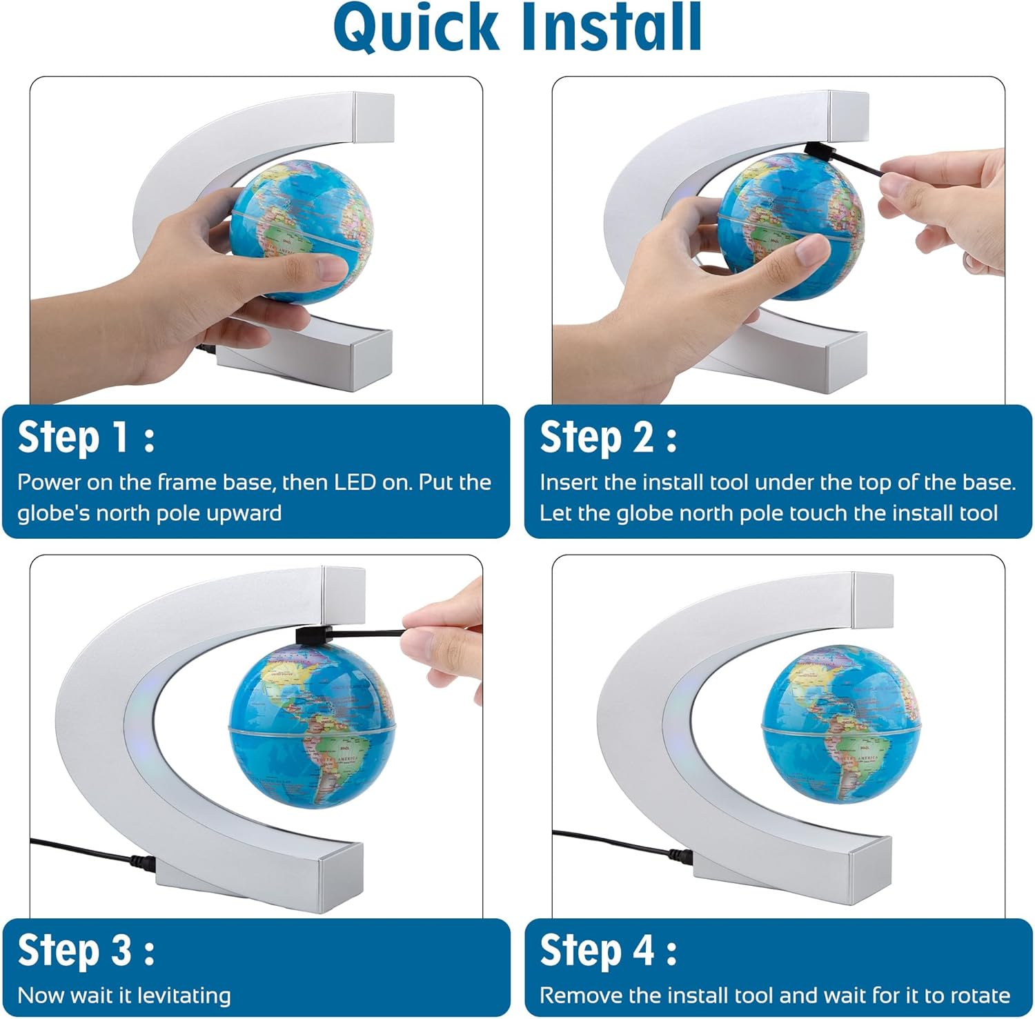 Thumbnail 6 de MOKOQI Magnetic Levitating Globe with LED Light (Silver) — desk floating world globe with 7-color LEDs