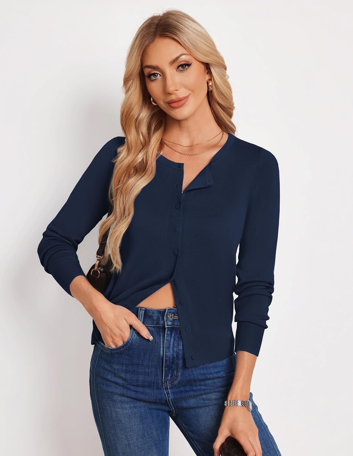 Detalle 2 de GRACE KARIN Lightweight Knit Cardigan Sweater for Women, Button-Front Crewneck