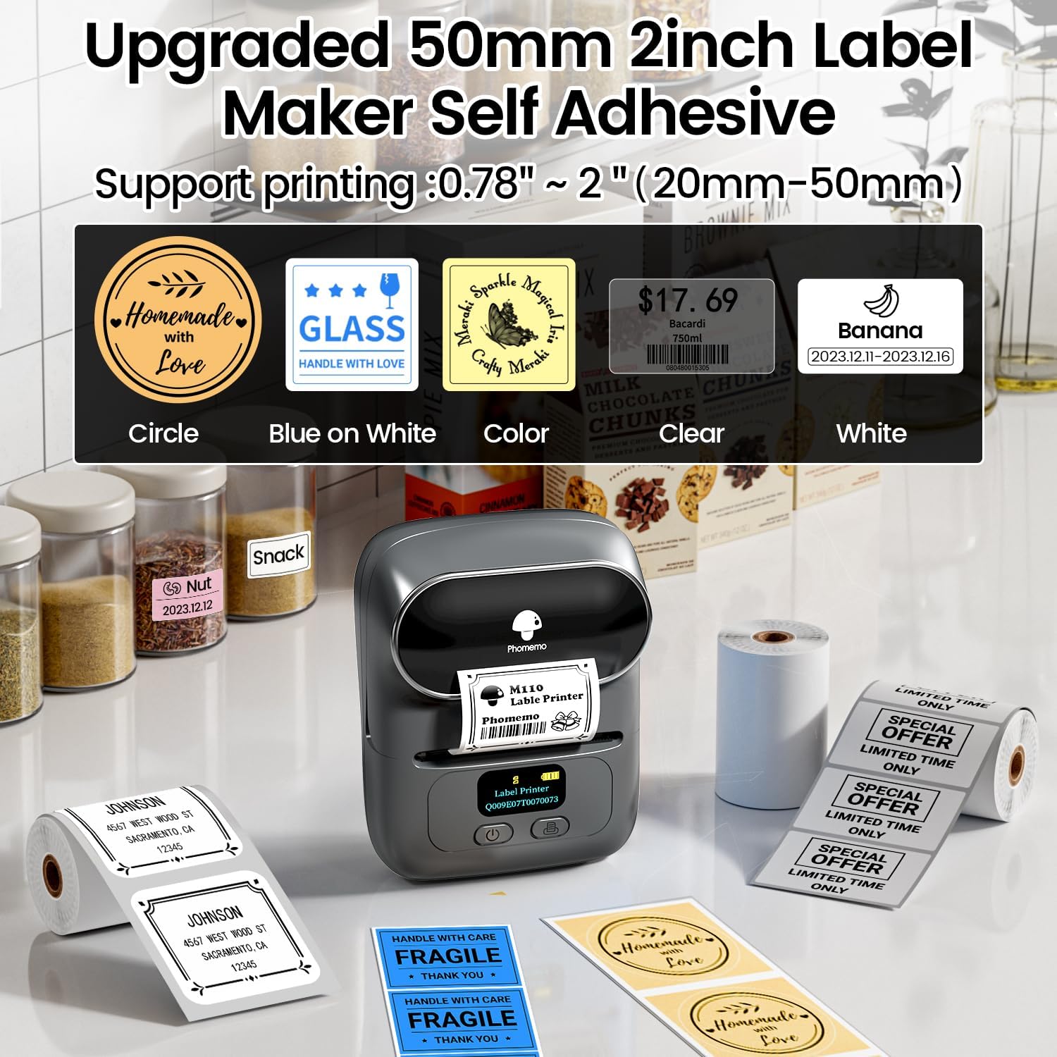 Thumbnail 5 de Phomemo M110 Bluetooth Thermal Label Maker (M110) for home, kitchen, school & office organisation