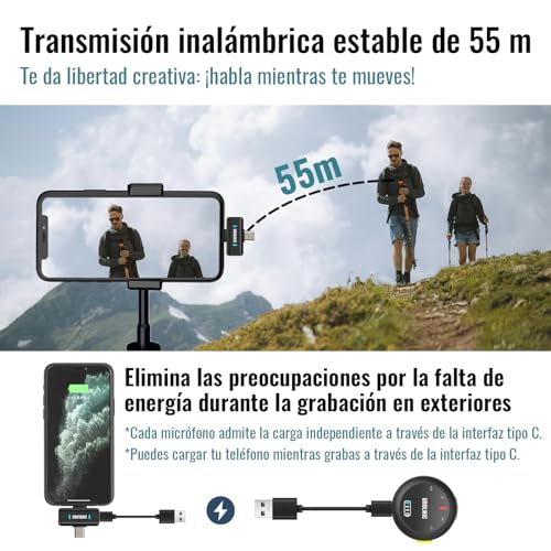 Thumbnail 6 de UROLMIC Micrófono Inalámbrico 2 en 1 para iPhone y Android | 40 h de batería, 55 m de alcance y cancelación de ruido