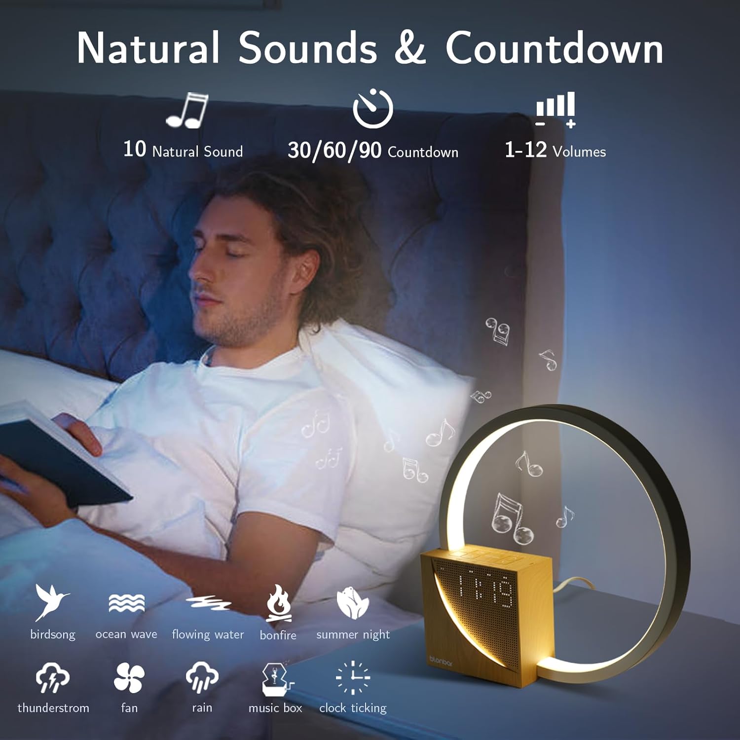 Thumbnail 4 de blonbar 10W Nachttischlampe mit Wake Up Licht – Schlafhilfe, Dual-Wecker und USB-Ladeanschlüsse