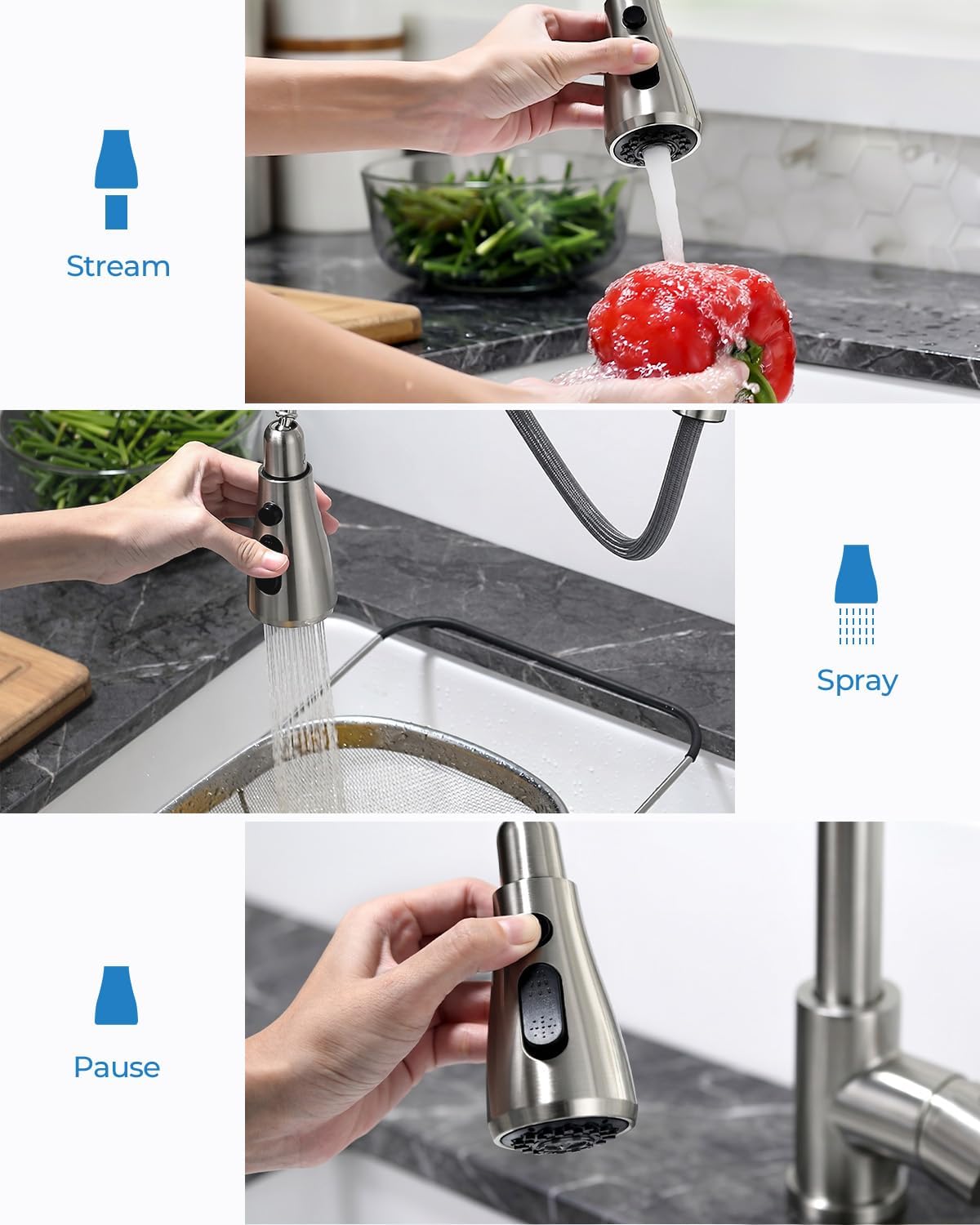 Detalle de VFAUOSIT 06STV Kitchen Faucet with Pull-Down Sprayer, Brushed Nickel