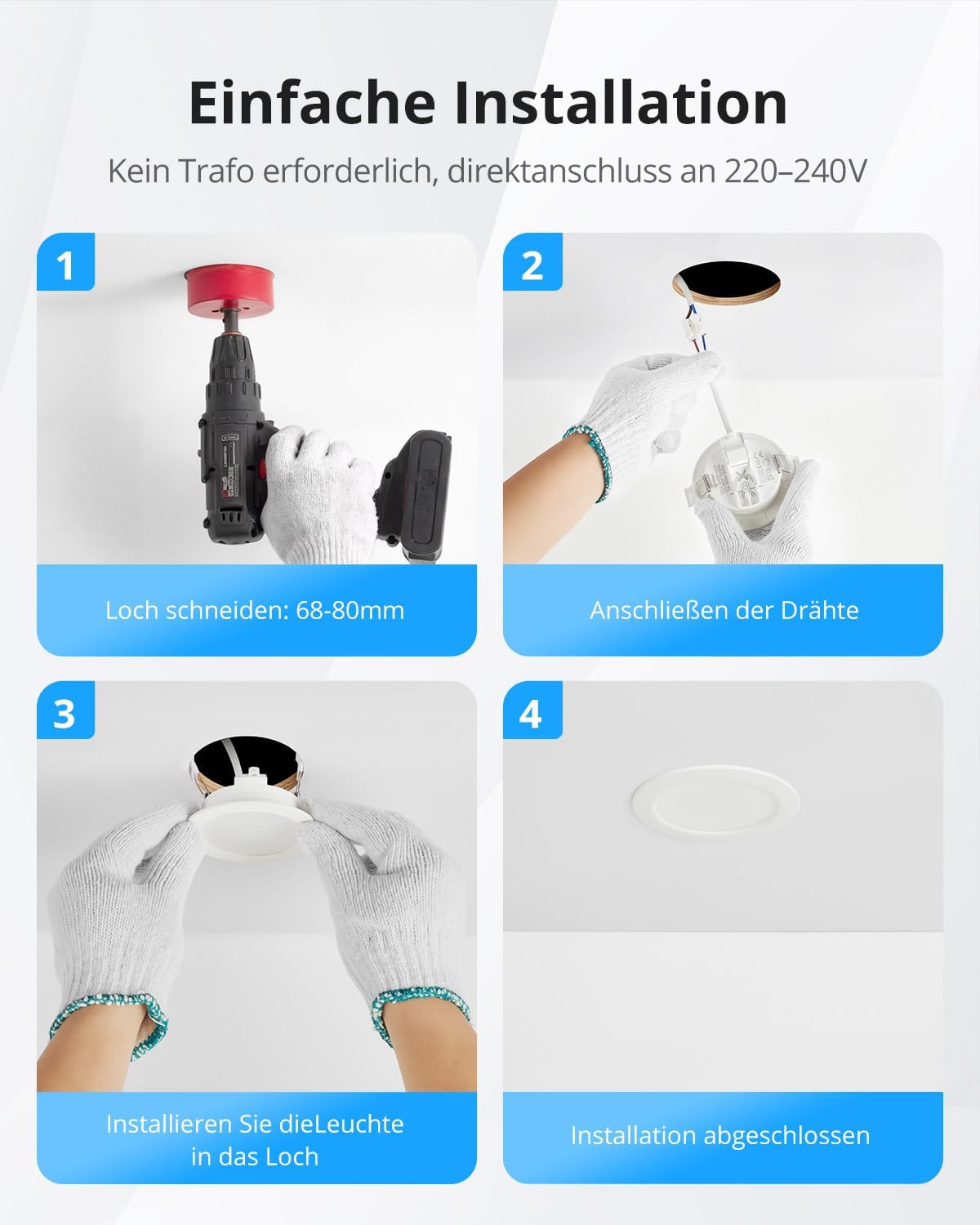 Thumbnail 6 de Gr4tec LED Einbaustrahler 230V IP65 (20er-Set) 5W 4000K, flach für Bad & Decke