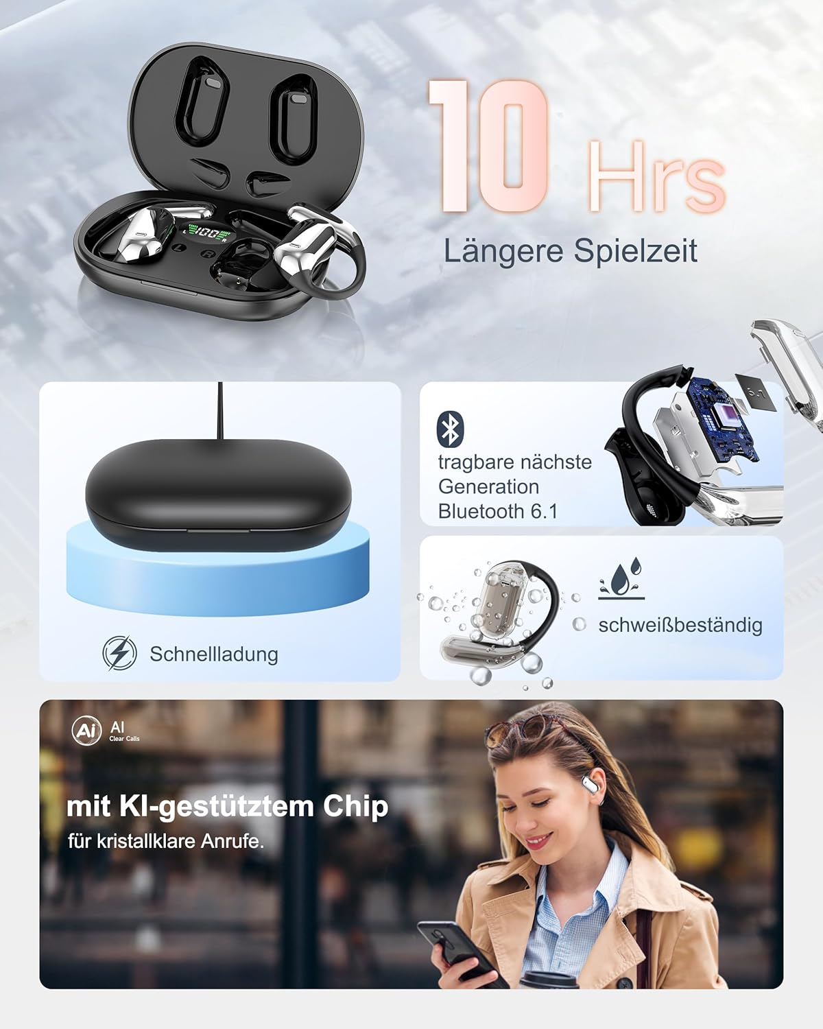 Thumbnail 4 de Open Ear Kopfhörer 50 Std Bluetooth 6.1 – kabellos, Smart Touch, 50 Stunden Spielzeit