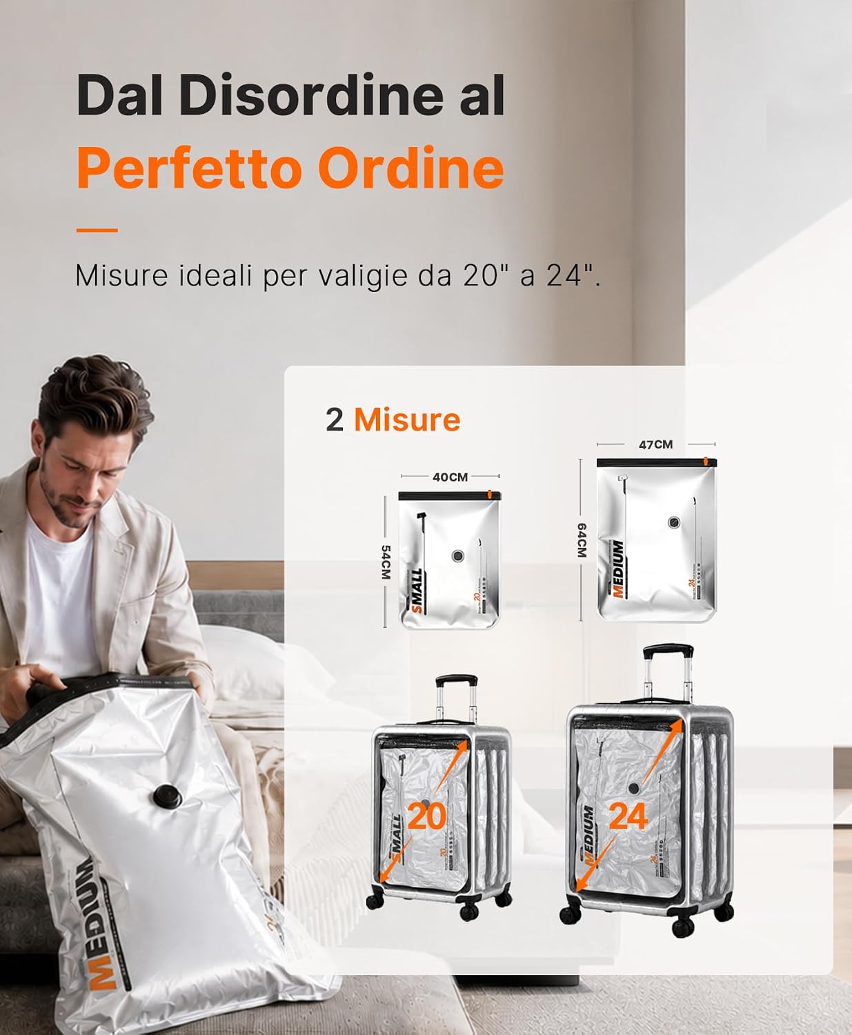 Detalle de Vacbird 10 Sacchetti Sottovuoto Vestiti con Pompa a Vuoto USB – Kit Viaggio 5×40x54 cm e 5×47x64 cm