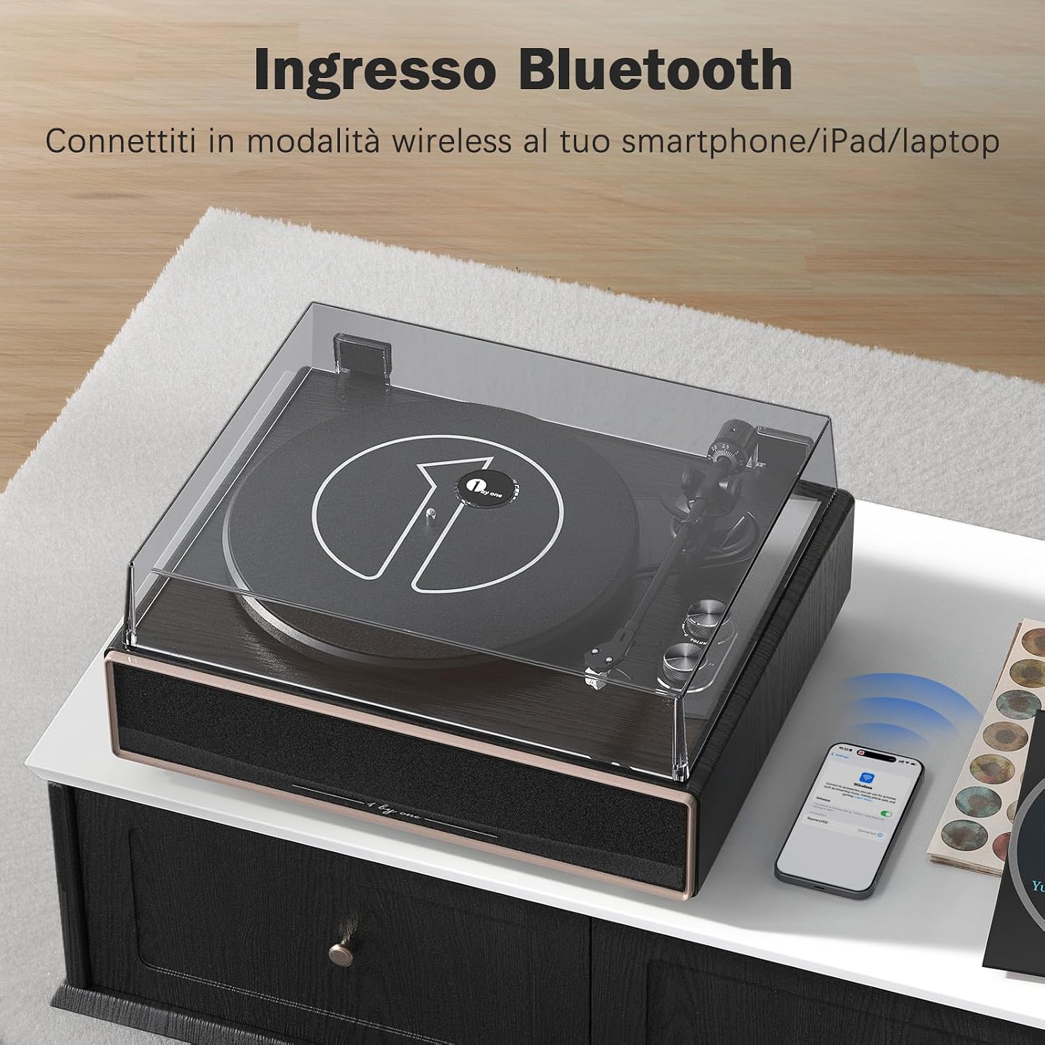 Detalle 2 de 1 BY ONE Giradischi Tutto in Uno ad Alta Fedeltà con altoparlanti integrati e Bluetooth