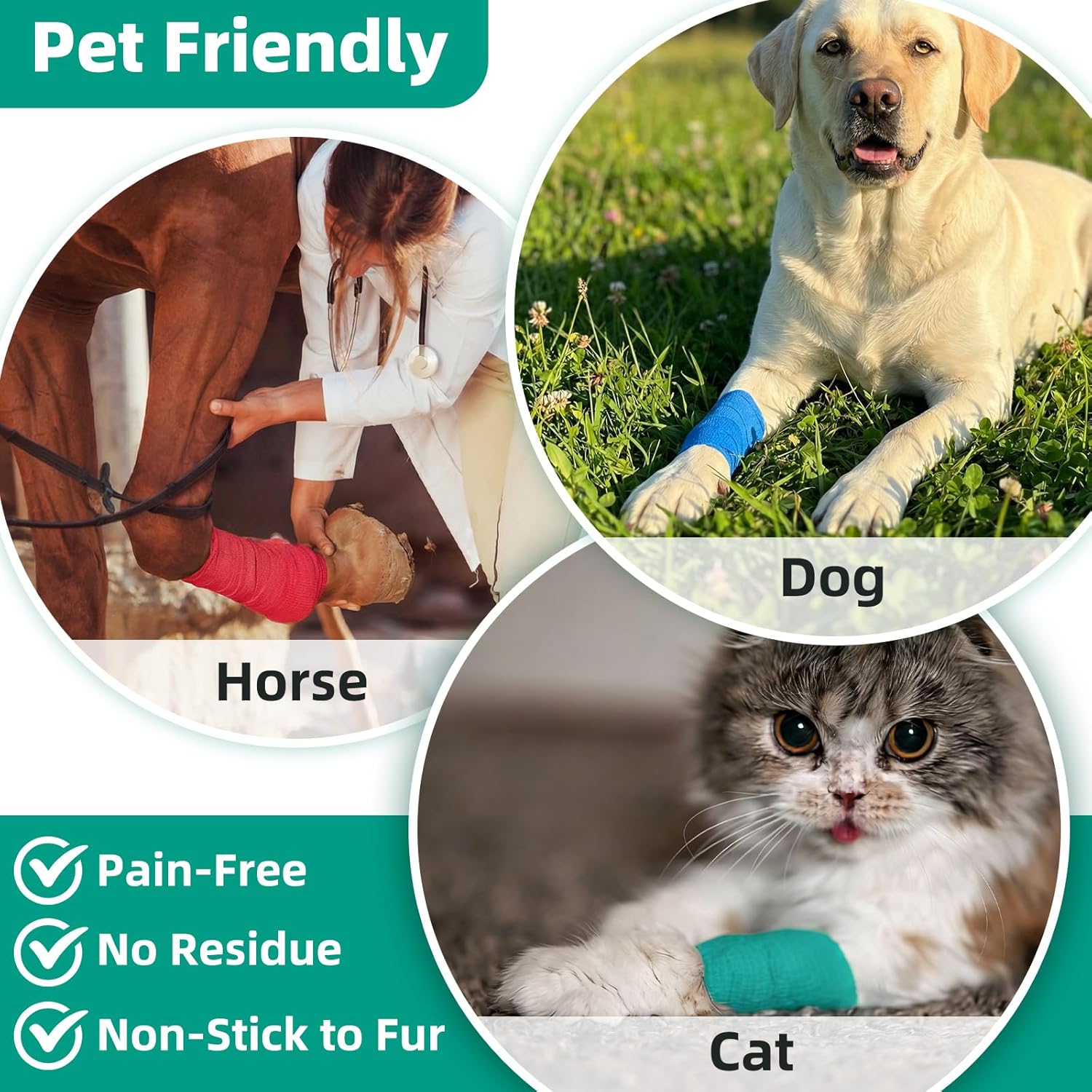Detalle de HONYAO Self Adhesive Bandage (16 Rolls) 5cm x 4.5m – Cohesive Vet Wrap for Dogs, Cats and Sports First Aid