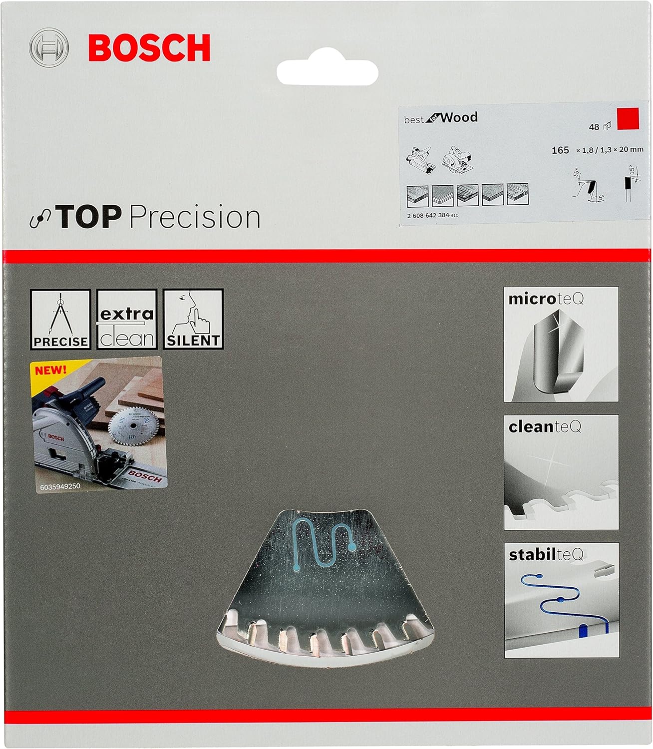 Detalle de Bosch Lame de scie circulaire Top Precision pour bois – 165 x 20 x 1,8 mm, 48 dents