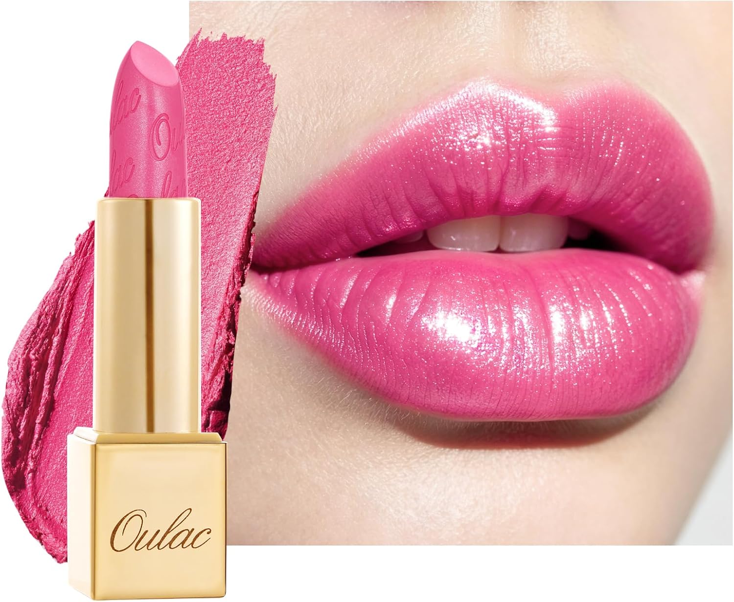 Detalle de Oulac Rossetto Metallizzato Lucido Rosa 17 Sweet Lolita – Finish 3D, pigmentazione intensa e formula idratante