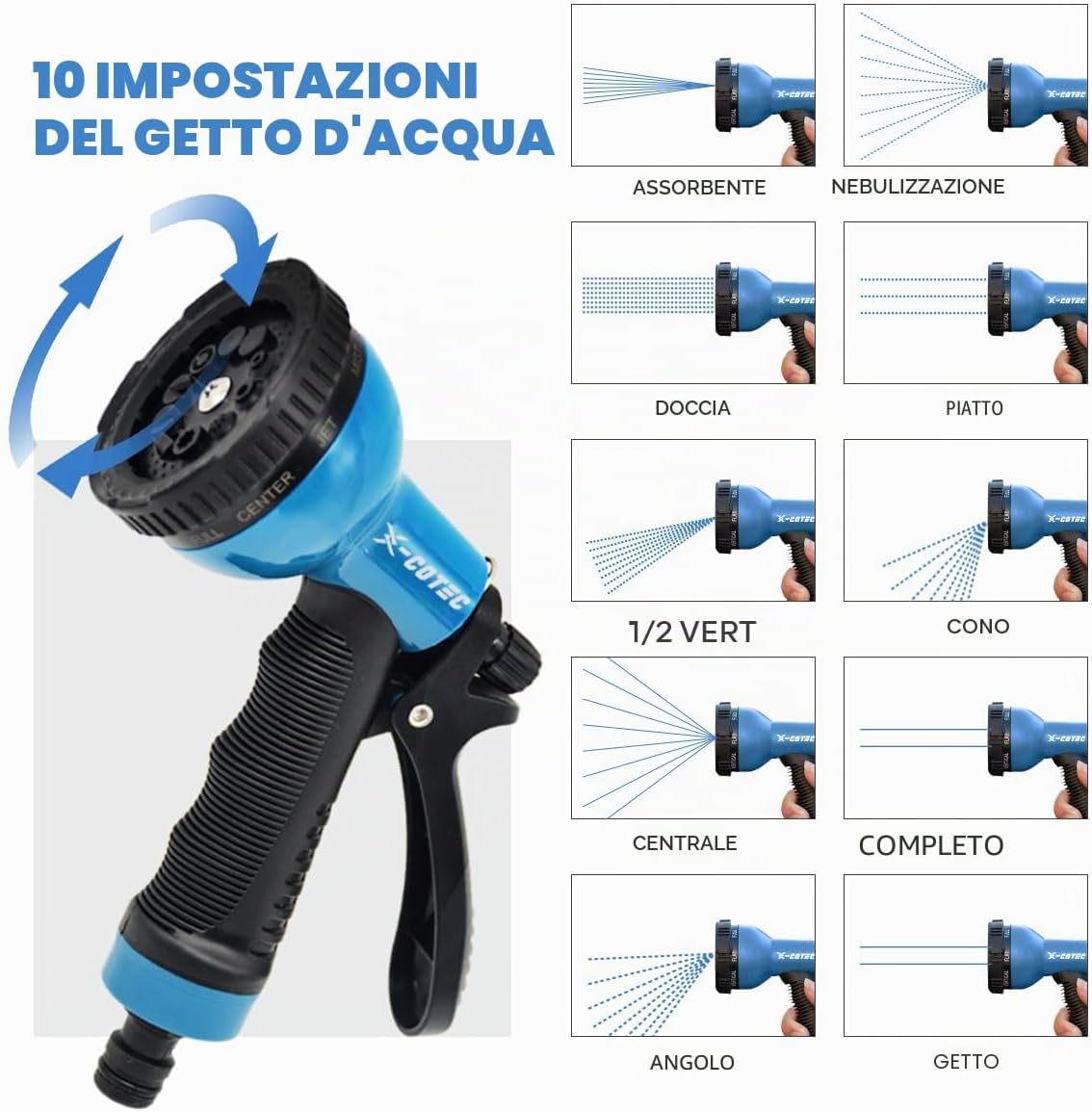 Detalle 2 de X-COTEC Tubo estensibile da giardino 30 m con raccordi in ottone 1/2" e 3/4" e ugello multifunzione