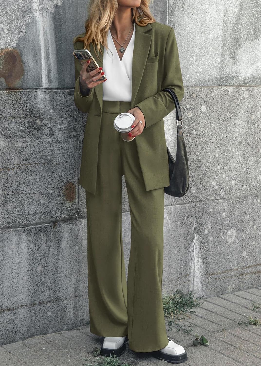 Detalle 2 de KIRUNDO Women Suits 2 Piece Set: Oversized Blazer Jacket & Wide Leg Pants – Business Casual Yet Dressy