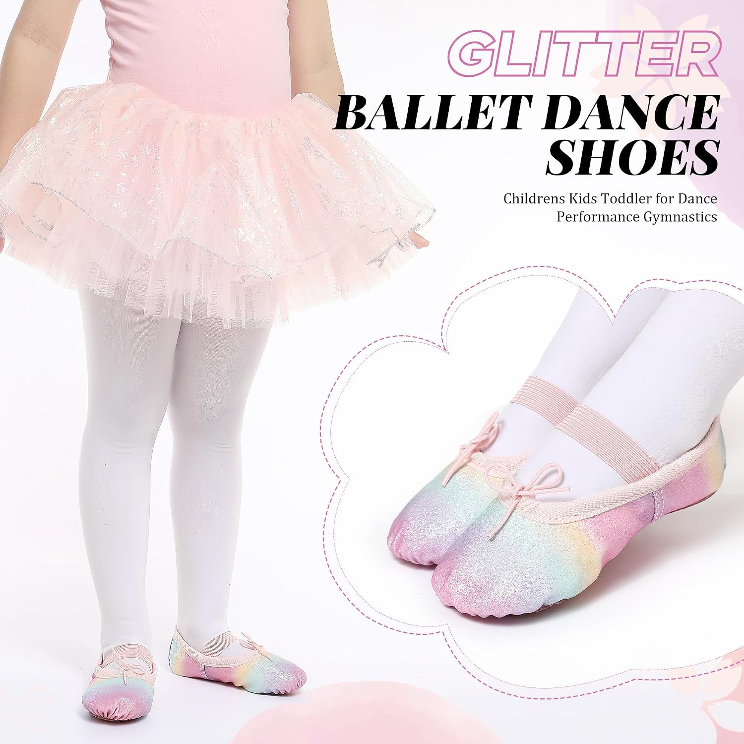 Thumbnail 4 de Glitter leather ballet shoes for girls – full sole dance flats for ballet class, performances and gymnastics