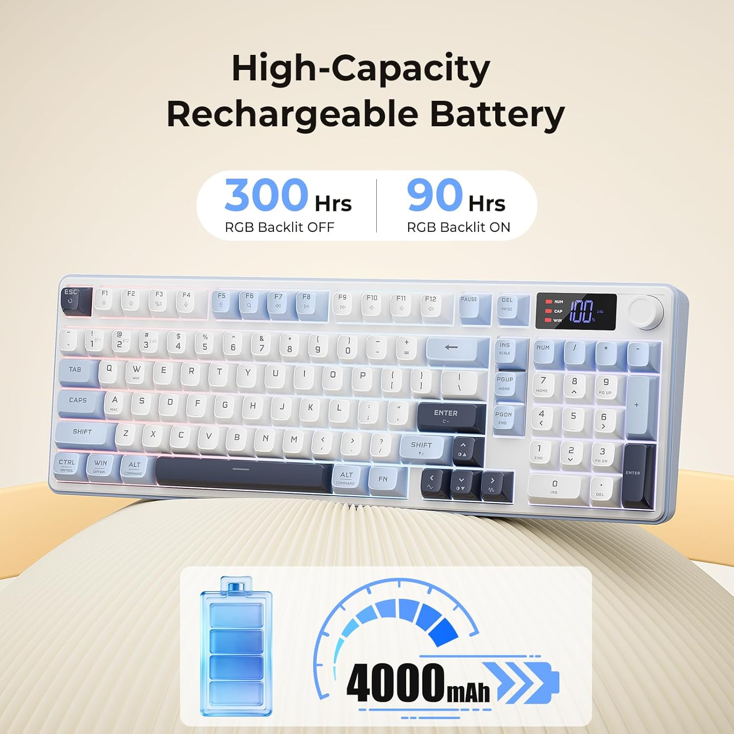 Thumbnail 3 de Redragon Wireless Gaming Keyboard, 98-Key Tri-Mode with Knob, Display, and PBT Keycaps