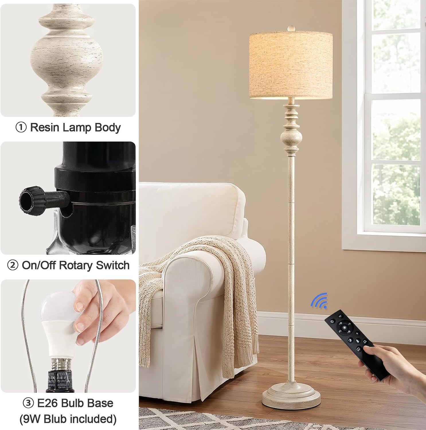 Detalle 2 de BOBOMOMO Farmhouse Floor Lamp 64.25-inch